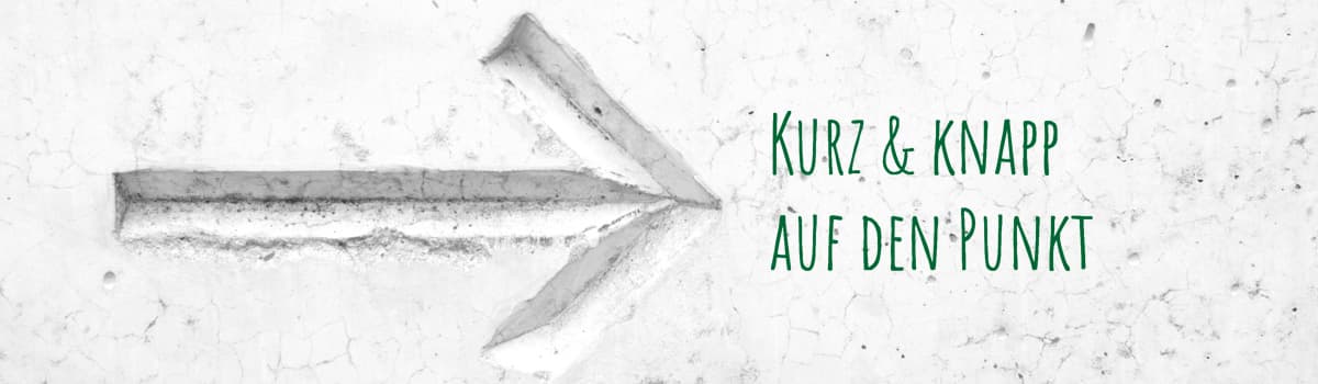 Ein Pfeil der auf den Satz Kurz und Knapp auf den Punkt zeigt.
