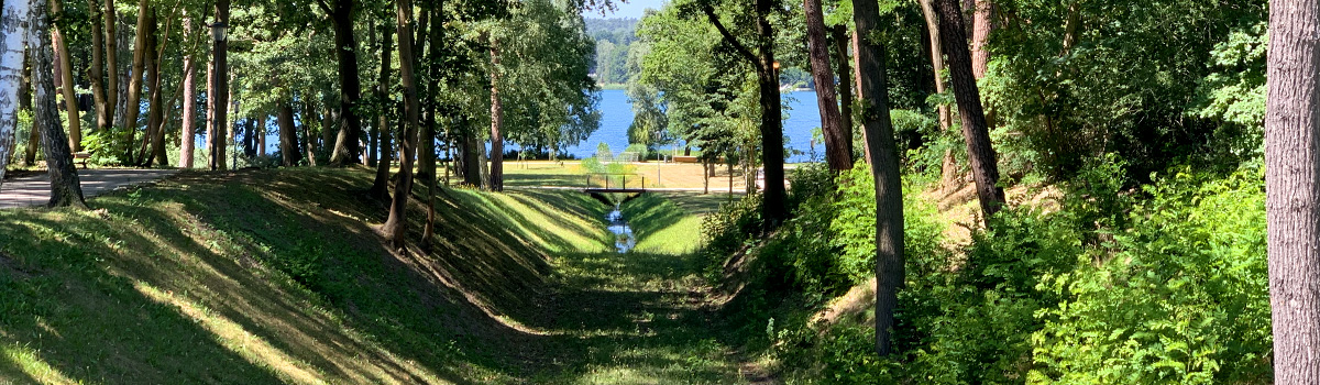 Ein blick durch den Kurpark auf den Scharmützelsee